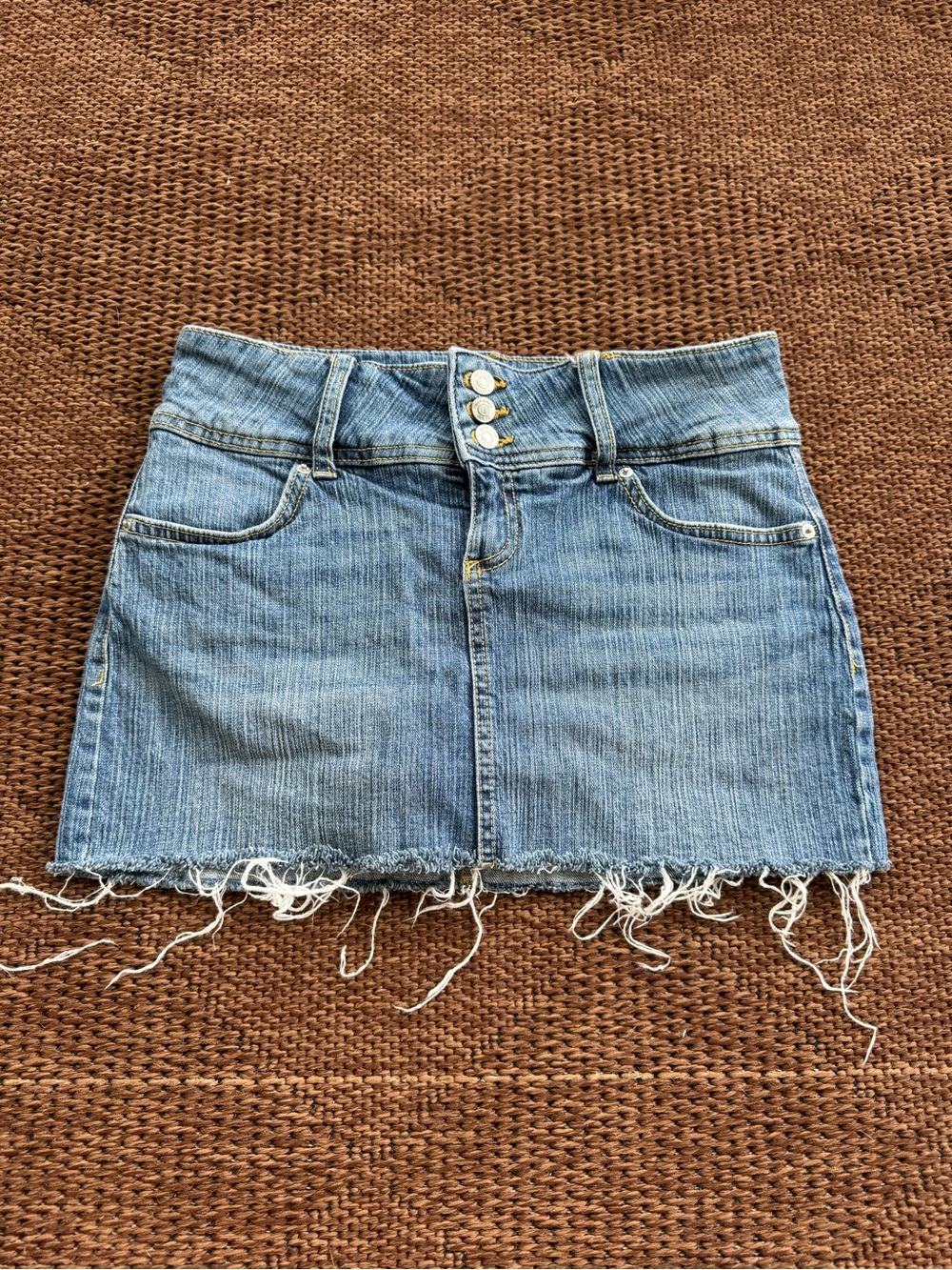 Bershka Light Blue Denim Mini Skirt with Frayed Hem